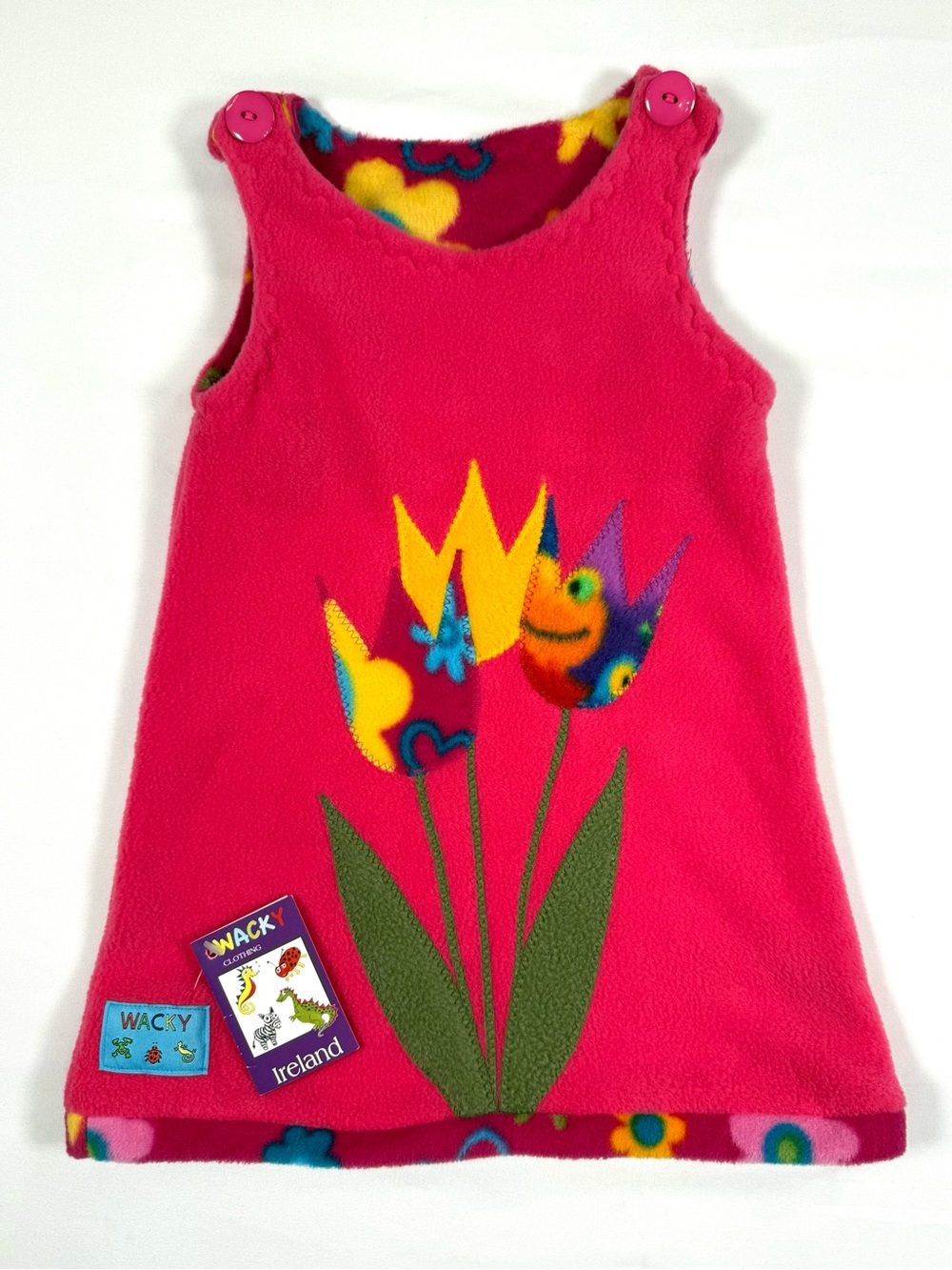 NWT WACKY Girls Handmade Irish Fleece Dress 1-2Y Folk Art Tulip Cottagecore NEW